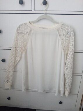 Loft Ivory Top with Lace Sleeves